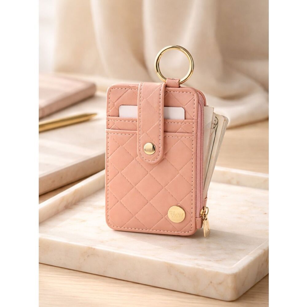 NWT The Darling Effect Woven Keychain Wallet Card Holder - Rose Color